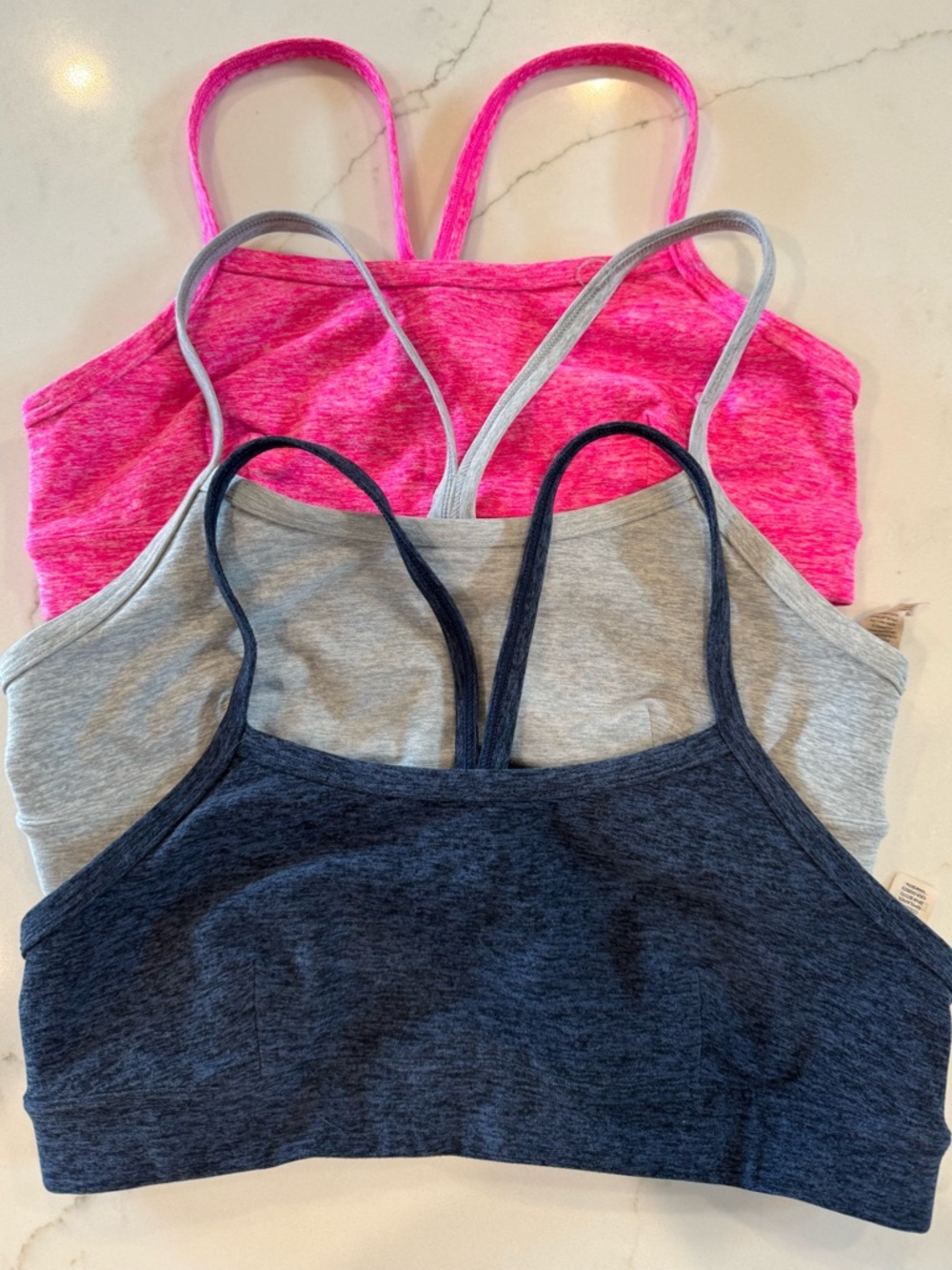 ALO Yoga Trio Seamless Strappy Bralettes - Hot Pink, Heather Gray & Navy